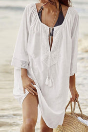 Boho Lace Splicing Elbow Sleeve Tunic Cover Up