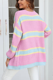 Multicolor Panel Long Cardigan Sweater