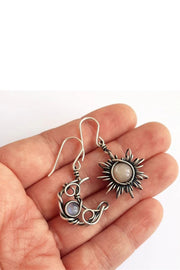 Vintage Moonstone Asymmetrical Sun Moon Earrings