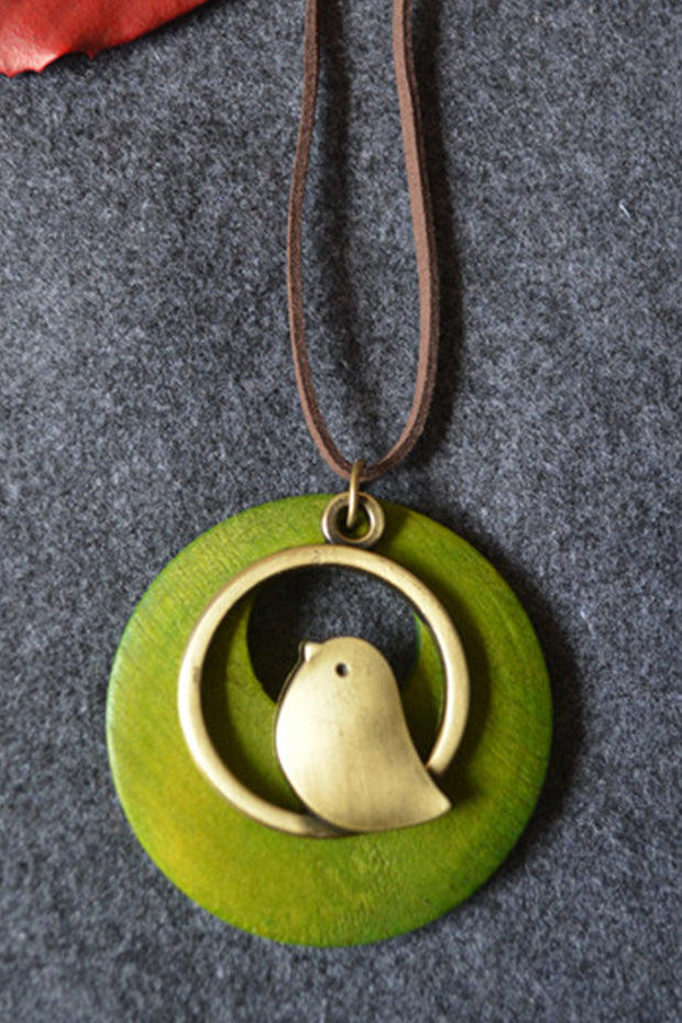 Wooden Bird Pendant Vintage Necklace Sweater Chain