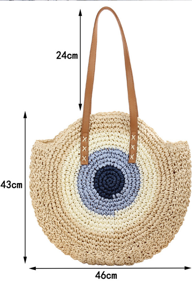 Woven Straw Splicing Contrasting Color Beach Bag