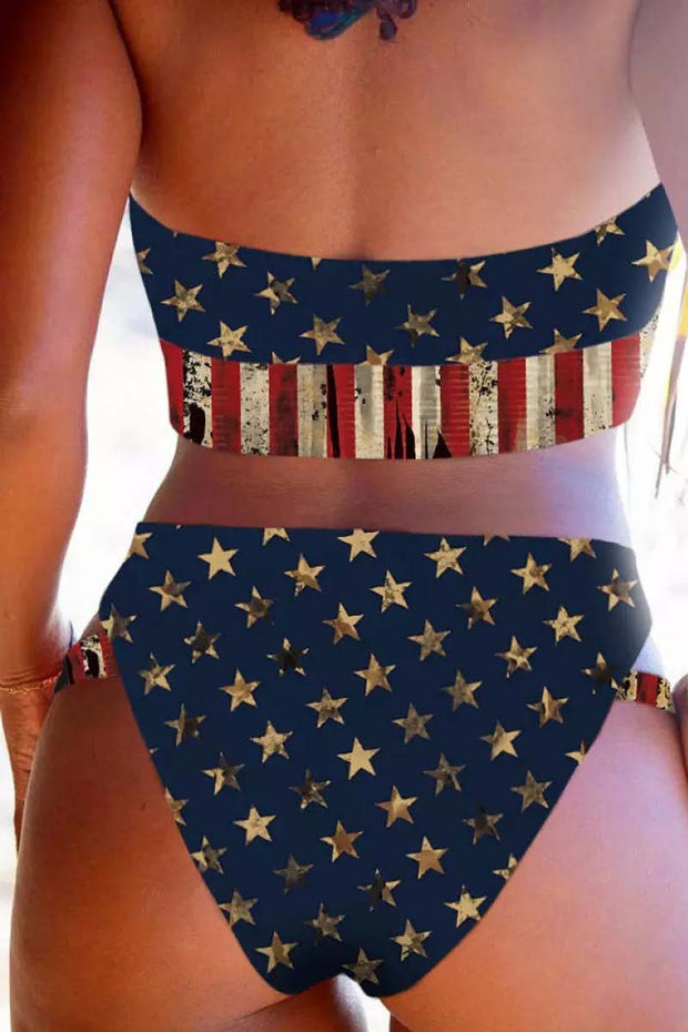 American Flag Cut Out Halter Two Piece Swimsuit