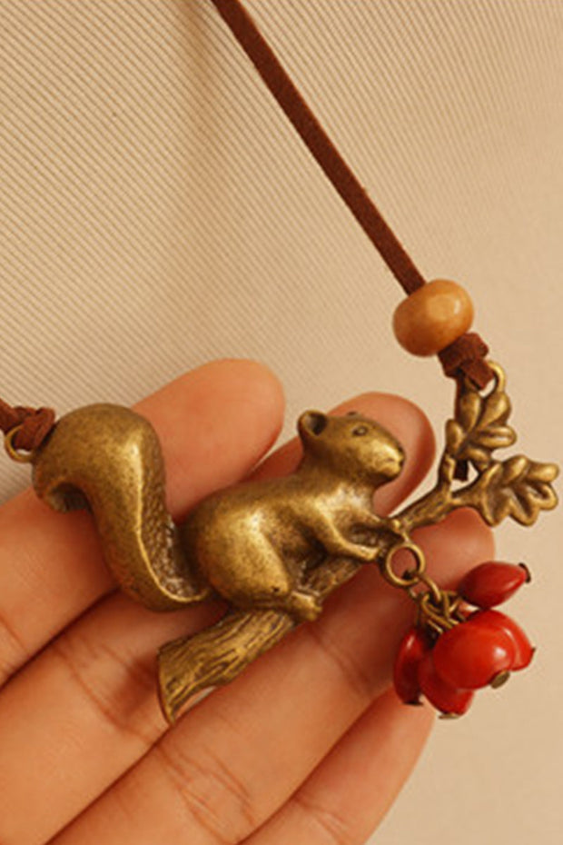 Retro Cotton Linen Accessories Little Squirrel Red Bean Long Necklace Sweater Chain
