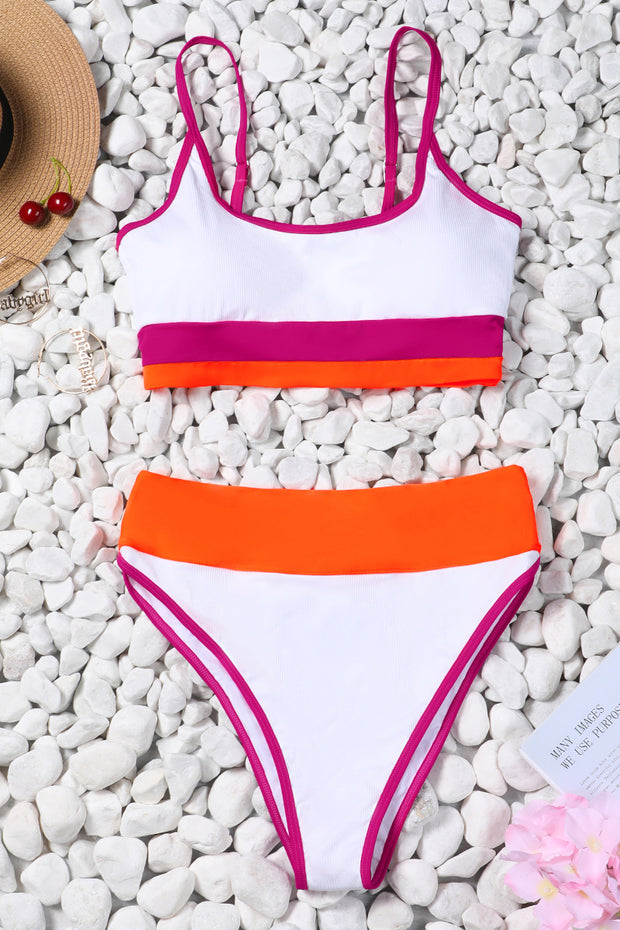Color-lump Patchwork Red Two-piece Swimsuit