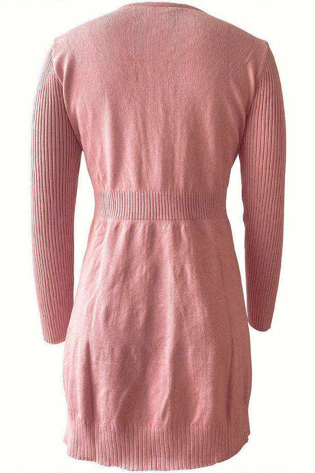 Solid Cable Wool O-Neck Casual Elegant Midi Sweater Dress
