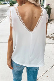 Lace Hem Design Solid White Blouse