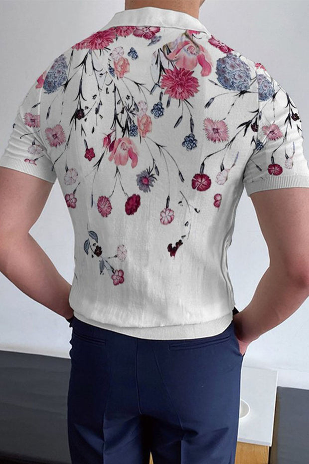Men's Round Neck Printed Short Sleeve Polo T-Shirt