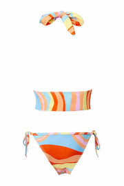 Colorful Striped Cutout Strap Halter Two Piece Swimsuit