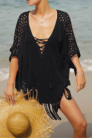 Knitted Fringed Beach Cover-up