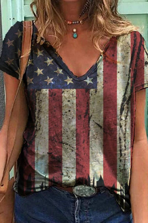 America Flag Print Short Sleeve T-shirt