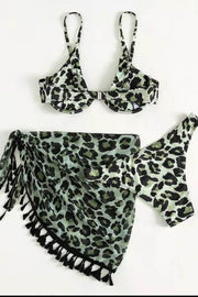 3Pcs Leopard Color Block Two Piece Swimwear