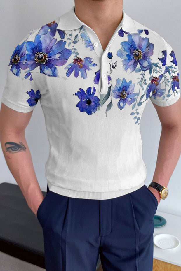 Men's Round Neck Printed Short Sleeve Polo T-Shirt