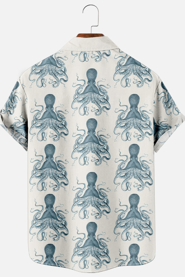 Underwater Animal Print Loose Short-Sleeved Shirt Men's Tops