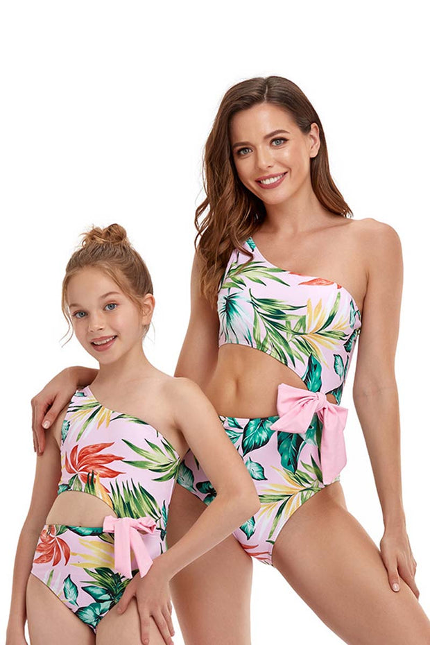 Bowknot Solid Parent-child One-piece Swimsuit