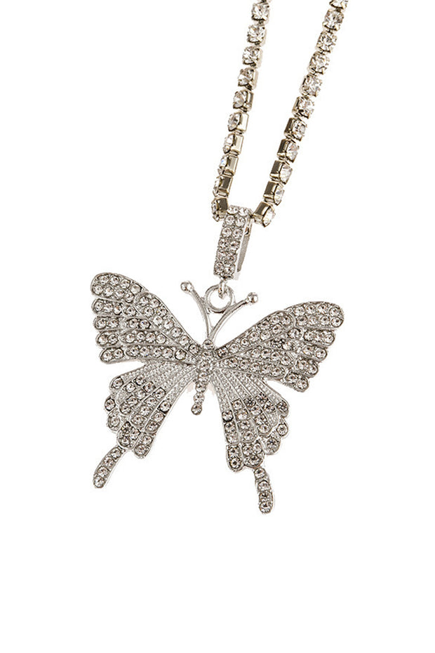Butterfly and Rhinestone Pendant Necklace