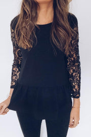 Lace Patchwork Design Black Blouse(Two Kinds Of Tees)