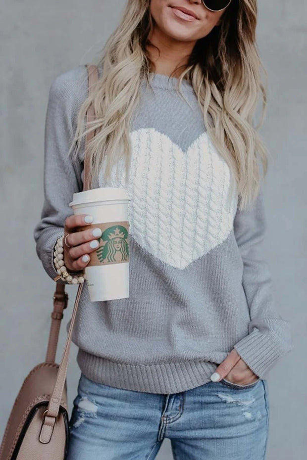 O Neck Heart Print  Sweater(3 Colors)