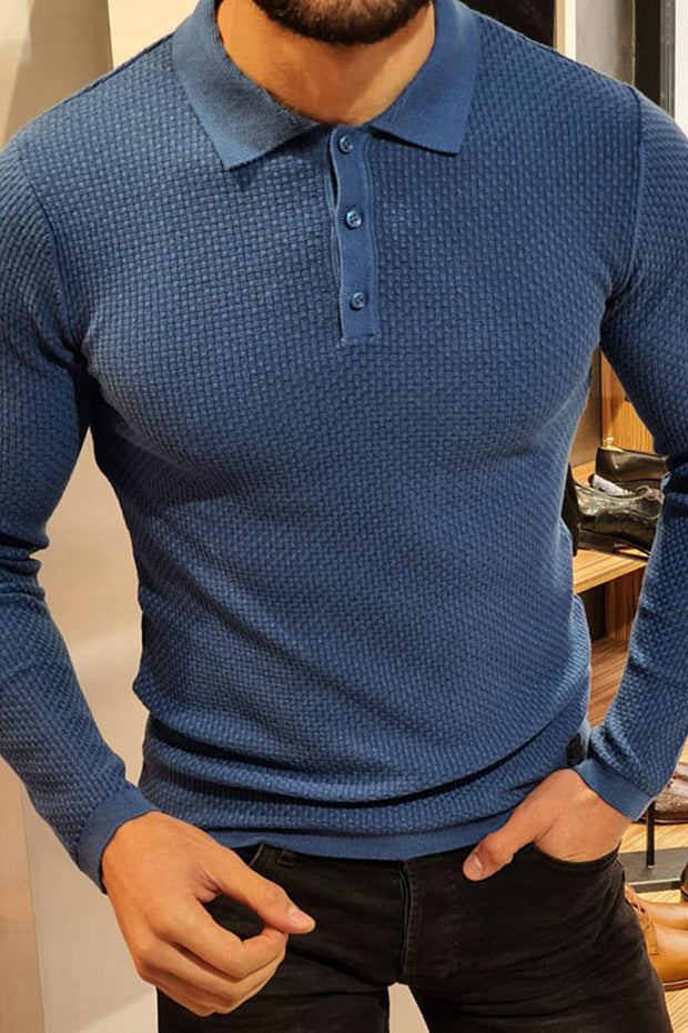 Uniqshe Men's Solid Colour Autumn Polo Shirt Long Sleeve