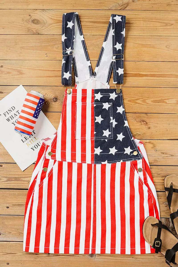 American Flag Star Striped Pocket Overall Mini Dress