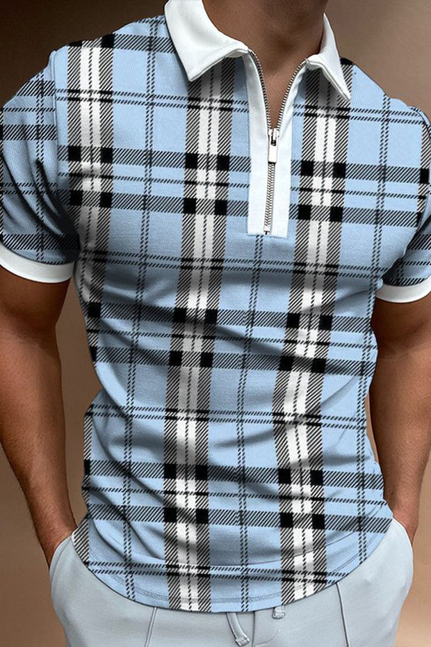 Checked Texture Print Short-sleeved Polo Shirt