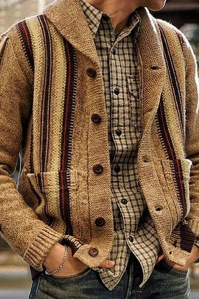 Uniqshe Men's Long Sleeve Printed Cardigan Knitted Jumper Jacket