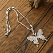 Butterfly and Rhinestone Pendant Necklace