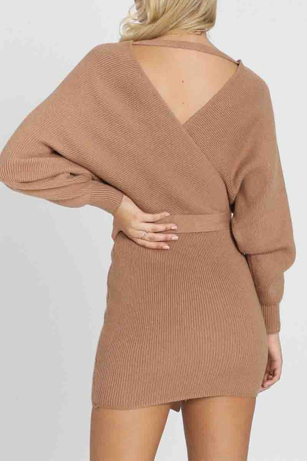 V Neck Knit Sweater Dress（3 Colors）