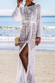 Flare Sleeve Knitted White Swimsuit Cover Up