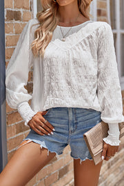 O Neck Long Sleeve Patchwork Top