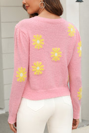 Cropped Daisy Round Neck Knit Sweater