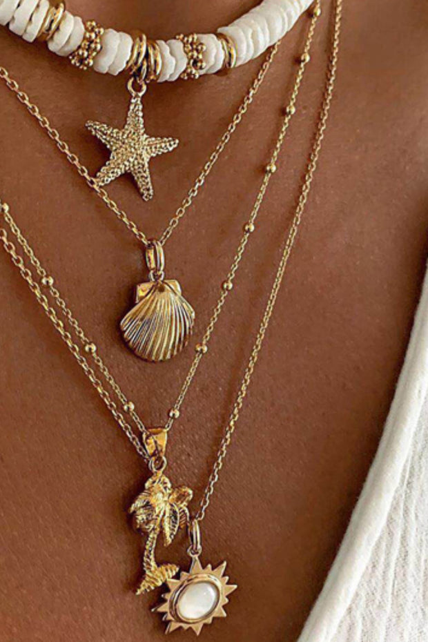 Shell Starfish Detail Layered Design Necklace