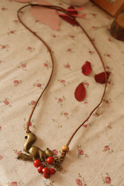Retro Cotton Linen Accessories Little Squirrel Red Bean Long Necklace Sweater Chain