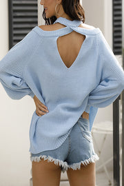Round Neck Halter Neck Lantern Sleeve Off Shoulder Cutout Knit Sweater