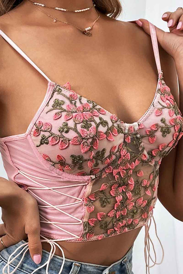 Embroidered Flowers Sexy Top