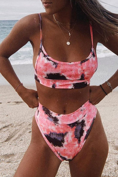 Tie-dye Pink Two Pieces Swimsuit