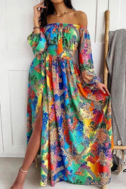 Elegant Tube Top Three-color Printed Maxi Dress