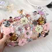 Floral Decor Clip Top Box Bag - Women Evening Clutch