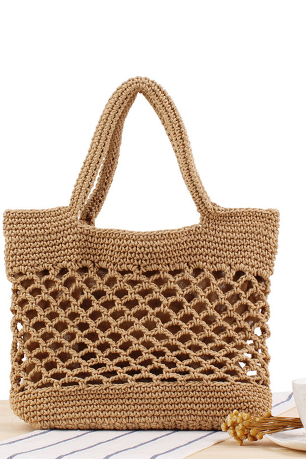 Casual Woven Straw Beach Bag with zipper