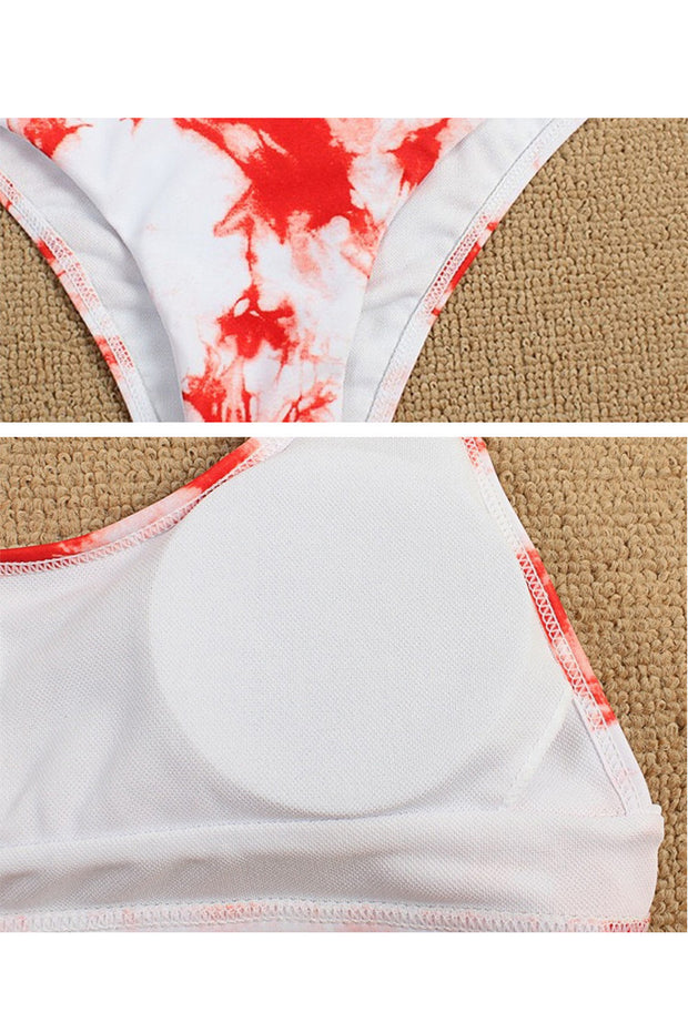 Tie-dye Print Red Two Pieces Swimsuit