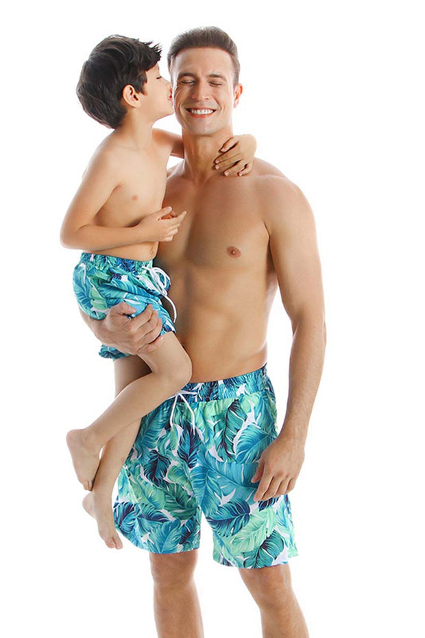 Leaf Print Parent-child Swim Shorts