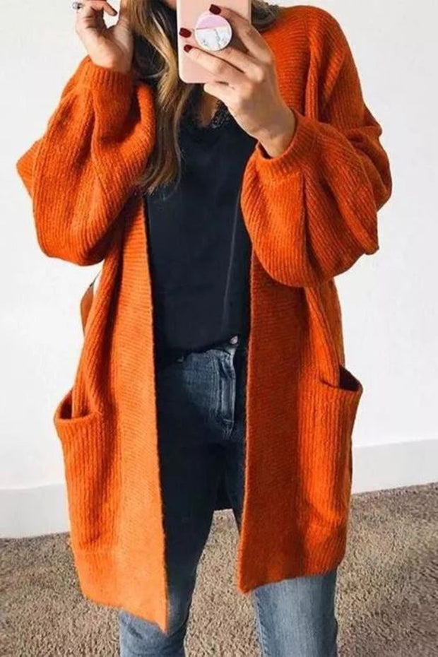 Pumpkin Color Lantern Sleeve Long Knitted Cardigan – uniqshe