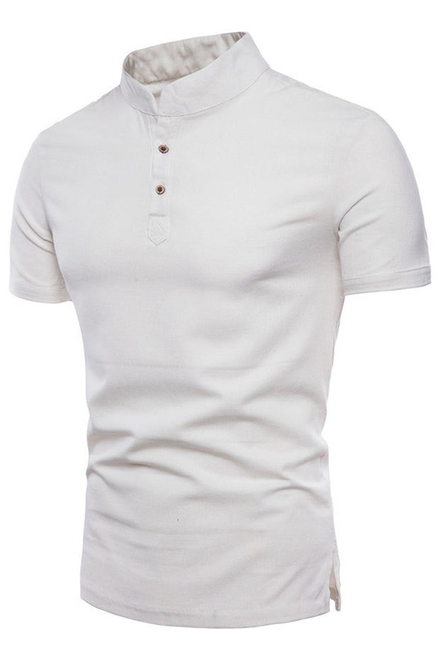 Men's Stand Collar Short Sleeve Cotton Linen Shirt