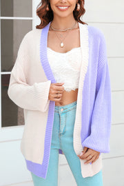 Color Block Loose Long Knit Cardigan Sweater