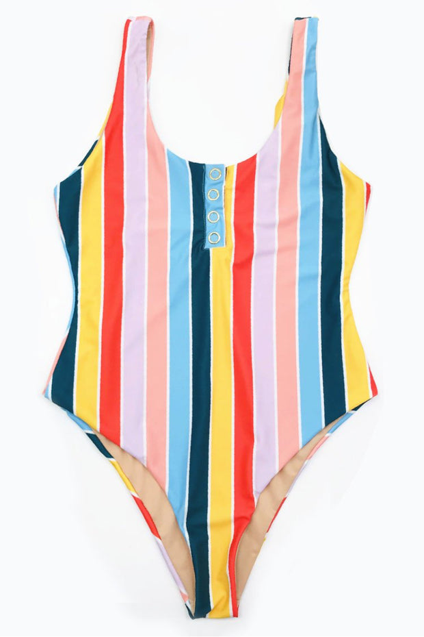 High Leg Rainbow Striped One-piece Swimsuit