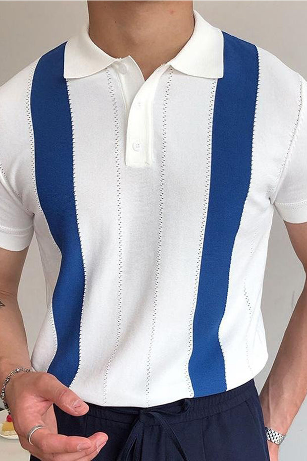 Lapel Knitwear Shirt Short Sleeve Tops Mens Blouses Casual Summer