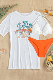 3Pcs Solid Bikini with Print T-shirt
