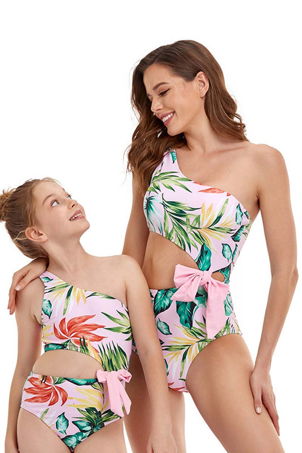 Bowknot Solid Parent-child One-piece Swimsuit