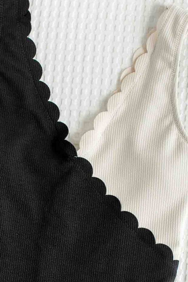 Flounce Design Patchwork Black One-piece Swimsuit