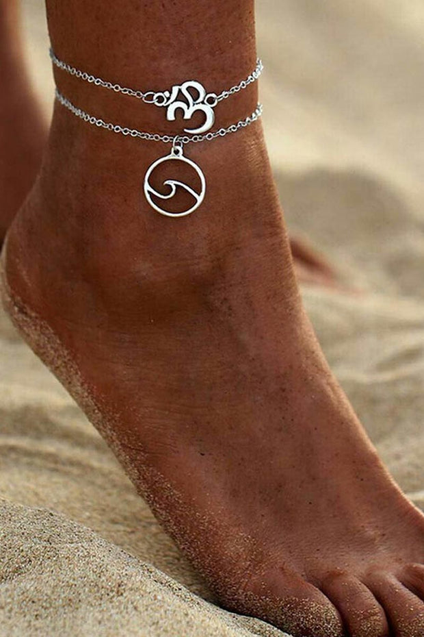 Simple Number Wavy Pendant Anklet (Two Piece Set)
