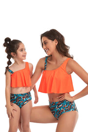 Ruffle Solid Print Parent-child Two Pieces Swimsuit